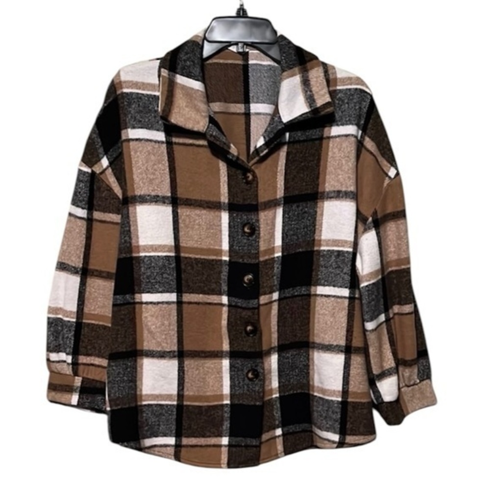 Romwe Plaid Button-Up Shirt in Brown and Black Womens size medium